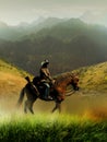 Cowboy crossing the high lands Royalty Free Stock Photo