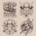 Cowboy culture monochrome set stickers Royalty Free Stock Photo