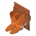 Cowboy cymbol icon isometric vector. Traditional brown cowboy boot with spur