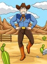 Cowboy Dance Colored Cartoon Illustration