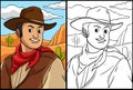 Cowboy in the Desert Coloring Colored Illustration