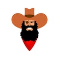 Cowboy face isolated. Wild west guy portrait. Western head