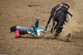 Cowboy falling off a bucking bronco
