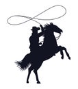 cowboy figure silhouette in horse lassoing character Royalty Free Stock Photo
