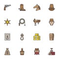 Cowboy filled outline icons set Royalty Free Stock Photo