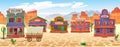 Cowboy game background of a wild west town in cartoon style, landscape view Royalty Free Stock Photo