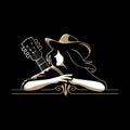 Cowboy girl carrying guitar vector black background