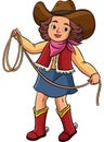 Cowboy Girl with a Rope Cartoon Colored Clipart Royalty Free Stock Photo