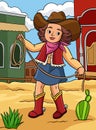 Cowboy Girl with a Rope Colored Cartoon Royalty Free Stock Photo