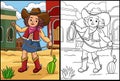 Cowboy Girl with a Rope Coloring Page Illustration Royalty Free Stock Photo