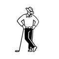 Cowboy Golfer Leaning Golf Club Black and White