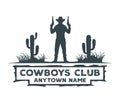 cowboy gunslinger standing in the middle of cactus field vector graphic design