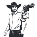 Cowboy gunslinger threatens with a gun