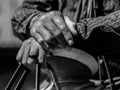 Cowboy Hands Rough In Black and White Royalty Free Stock Photo