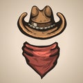 Cowboy hat and bandana scraf.Vector illustration Royalty Free Stock Photo