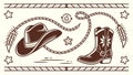 Cowboy Hat, Boots, Lasso Western Decorative Border, vector design Generative AI Royalty Free Stock Photo
