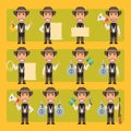 Cowboy with hat in different poses and emotions Pack 1. Big character set