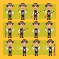 Cowboy with hat in different poses and emotions Pack 2. Big character set