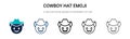 Cowboy hat emoji icon in filled, thin line, outline and stroke style. Vector illustration of two colored and black cowboy hat