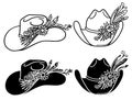 Cowboy hat with flowers. Set of vector Western hats floral isolated on white Royalty Free Stock Photo