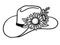 Cowboy hat with flowers. Vector Western hat with sunflowers isolated on white
