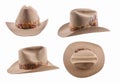 Cowboy hat in four foreshortenings, isolated on white background Royalty Free Stock Photo