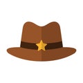 Cowboy hat icon in flat style isolated on white background. Brown sheriff headdress. Wild west element. Vector Royalty Free Stock Photo