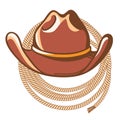 Cowboy hat and rodeo lasso. Vector western illustration with cowboy hat and lasso isolated on white