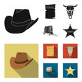 Cowboy hat, is searched, cart, bull skull. Wild West set collection icons in black, flat style vector symbol stock Royalty Free Stock Photo