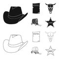 Cowboy hat, is searched, cart, bull skull. Wild West set collection icons in black,outline style vector symbol stock Royalty Free Stock Photo