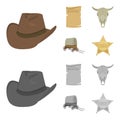 Cowboy hat, is searched, cart, bull skull. Wild West set collection icons in cartoon,monochrome style vector symbol Royalty Free Stock Photo