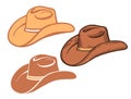 Cowboy hat. Set of Brown American traditional Western hats isolated on white Royalty Free Stock Photo