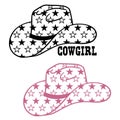 Cowboy hat with stars decoration. Vector Western Cowgirl hat with stars isolated on white. Cut file Hand drawn illustration Royalty Free Stock Photo