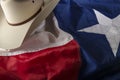 Cowboy hat and Texas flag Royalty Free Stock Photo