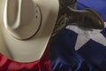 Cowboy hat and Texas flag Royalty Free Stock Photo
