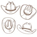 Cowboy hat. Vector hand drawn set illustration cowboy hats isolated on white background Royalty Free Stock Photo