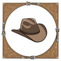 Cowboy hat in the western leather frame on white background. Royalty Free Stock Photo