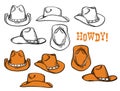 Cowboy hats set. Vector hand drawn graphic illustration isolated on white for design Royalty Free Stock Photo