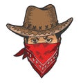 Cowboy head bandit mask bandana sketch engraving Royalty Free Stock Photo