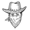 Cowboy head bandit mask bandana sketch engraving Royalty Free Stock Photo