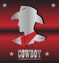cowboy head. silver cowboy head profile on the red metallic back