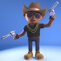 Cowboy hiphop rapper wearing a stetson and firing a pistol in the air, 3d illustration