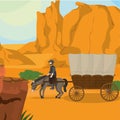Cowboy on horse with carriage