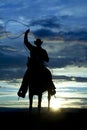 Cowboy on horse facing roping