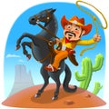Cowboy on horse in prairie
