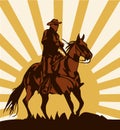 Cowboy on horse ride vintage vector poster