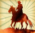 Cowboy On Horse Ride Vintage Vector Poster
