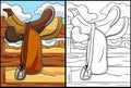 Cowboy Horse Riding Saddle Coloring Illustration