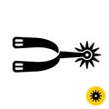 Cowboy horse riding spur for boot icon with sharp disk.