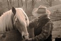 Cowboy and horse/sepia